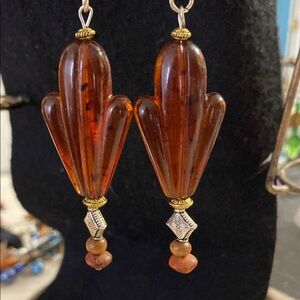 Amber Gold and Silver Dangle Earrings